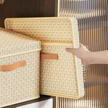 1pc Foldable Storage Box With Lid For Clothes, Quilt, Household Essentials Storage Organizer Basket - Yellow - View 4