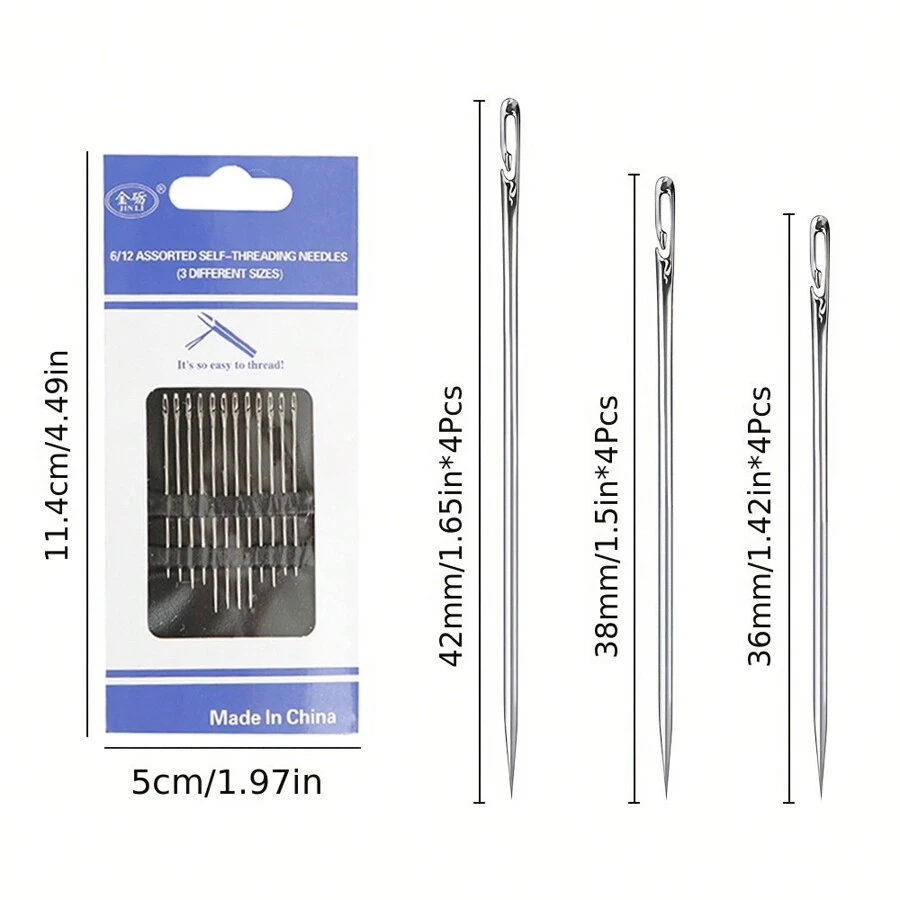 6/12/18pcs Side Hole Self-Threaded Sewing Needles For Elderly, Multi-Size Hand Sewing Needles