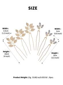 6入組女士基本款葉形鑲鑽婚禮髮夾設計品味皇家波西米亞風格 - 金色 - 查看 9