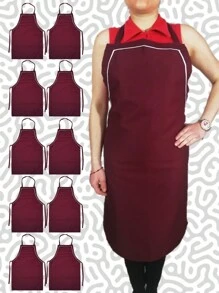 10 Bagless Long Apron Aprons Polyester Butcher Type Grease And Stain Resistant - Ideal For Sublimated Printing Screen Printing - 偏白的葡萄酒 - 查看 1