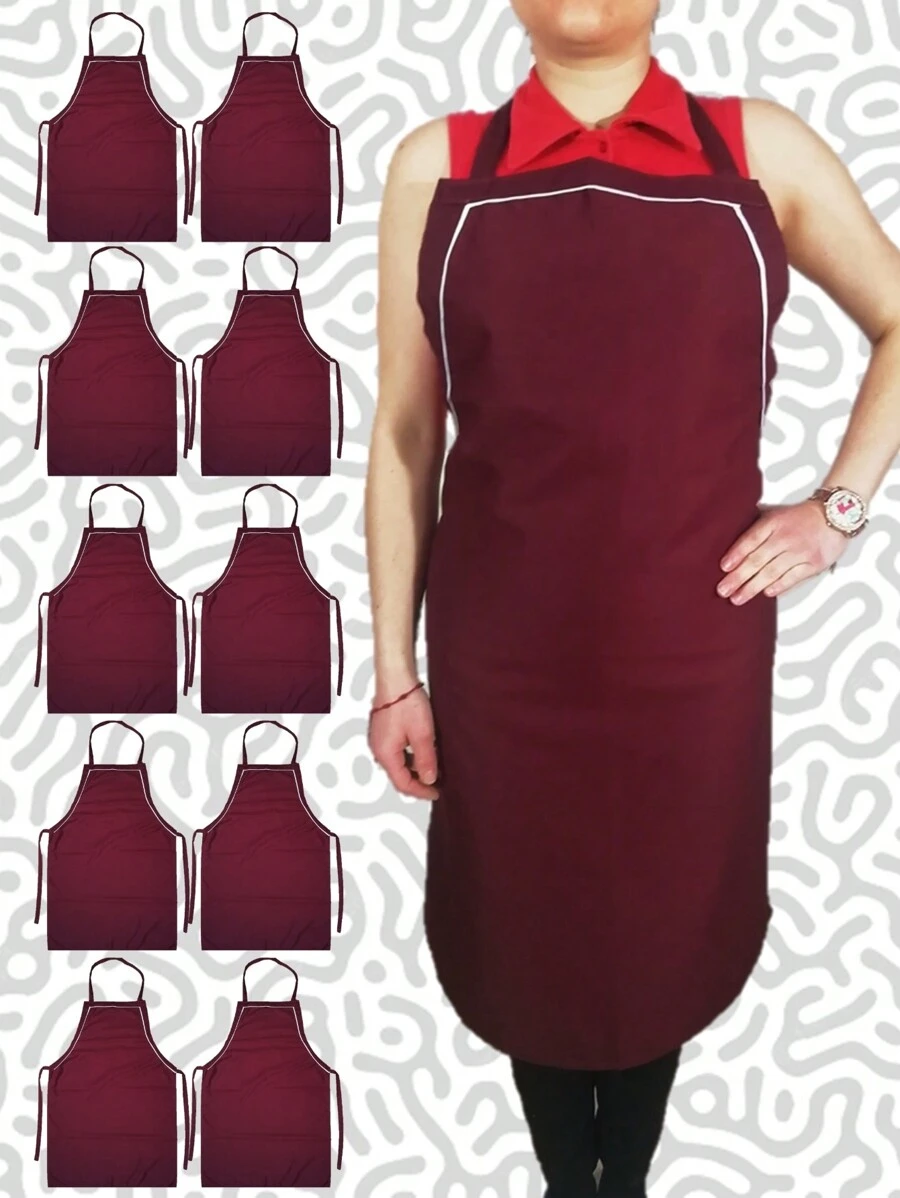 10 Bagless Long Apron Aprons Polyester Butcher Type Grease And Stain Resistant - Ideal For Sublimated Printing Screen Printing - 偏白的葡萄酒 - 查看 1