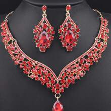 New Spring 2024 2pcs/Set Women's Necklace & Earrings Set, European & American Style, Elegant & Glamorous, Rhinestone Inlaid, Bridal Wedding Jewelry, Clavicle Chain & Earrings