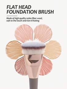 MAANGE 1pc Flat Round Top Foundation Brush With Storage Box, Skin-Friendly Makeup Tool, Can Be Used As Foundation, Concealer, Blush, Contour, Bronzer, Powder Brush - Champagne - View 7