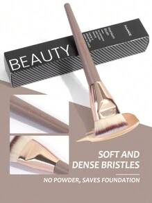 MAANGE 1pc Flat Round Top Foundation Brush With Storage Box, Skin-Friendly Makeup Tool, Can Be Used As Foundation, Concealer, Blush, Contour, Bronzer, Powder Brush - Champagne - View 6