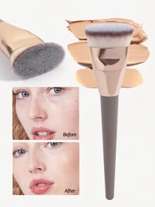 MAANGE 1pc Flat Round Top Foundation Brush With Storage Box, Skin-Friendly Makeup Tool, Can Be Used As Foundation, Concealer, Blush, Contour, Bronzer, Powder Brush - Champagne - View 5