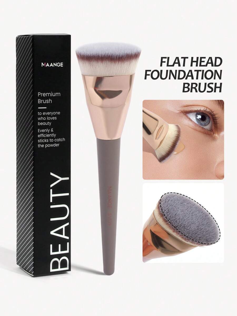 MAANGE 1pc Flat Round Top Foundation Brush With Storage Box, Skin-Friendly Makeup Tool, Can Be Used As Foundation, Concealer, Blush, Contour, Bronzer, Powder Brush