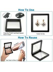 10 Piezas 3d Flotante Marco Para Exponer Objetos Con Caja Transparente Pe Para Almacenar Joyas, Medallas, Muestras Y Monedas - Negro - Ver 6