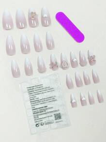 Actualice su aspecto con este conjunto de 24 piezas de decoraciones de uñas en forma de almendra con diseño francés ombré con corazones y ositos para uñas postizas, adecuado para fiestas, bailes y uso diario, suministros de uñas uñas falsas uña falsa uña acrílica - Multicolor - Ver 3