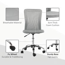 Vinsetto Mesh Office Chair, Desk Chair, Armless Swivel Computer Chair With Rolling Wheels For Study And Work - 灰色 - 查看 4