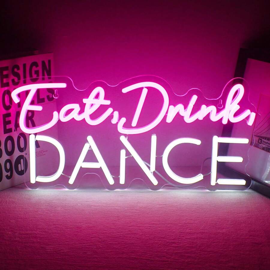 Drinks In Hand Dancing Neon Sign, Led Neon Signs With Switch Usb Powered, Purple & White Neon Word Sign Light Up Signs Wall Decor For Dancing Studio, Party, Bar, Dance Club - Multicolor - View 1
