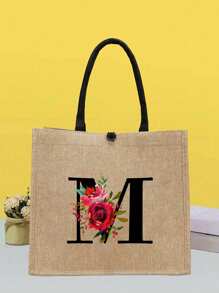 1 Miếng , Vàng Lanh Túi tote , Đỏ  Hoa hồng Hoa Mẫu chữ , Là A Tuyệt vời Qủa tặng Đối với phụ nữ , Mẹ , Giáo viên , Bạn , Và Đa chức năng Túi mua sắm , A Thiết kế mới , Dung lượng lớn , Và MỘT Lý tưởng Mua sắm - Màu Khaki - Xem 26