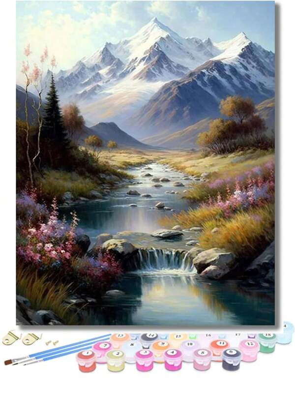 Kit de pintura de paisaje de montaña nevada por números para adultos - Pintura por números - Pintura por número - Kits de pintura acrílica fácil de DIY por número en lienzo - Decoración de pared para el hogar, regalo sin marco de 16x20 pulgadas