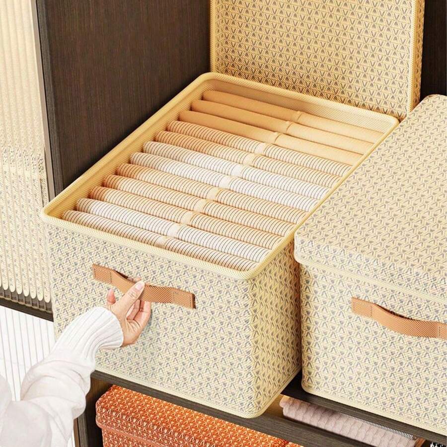 1pc Foldable Storage Box With Lid For Clothes, Quilt, Household Essentials Storage Organizer Basket - Yellow - View 1
