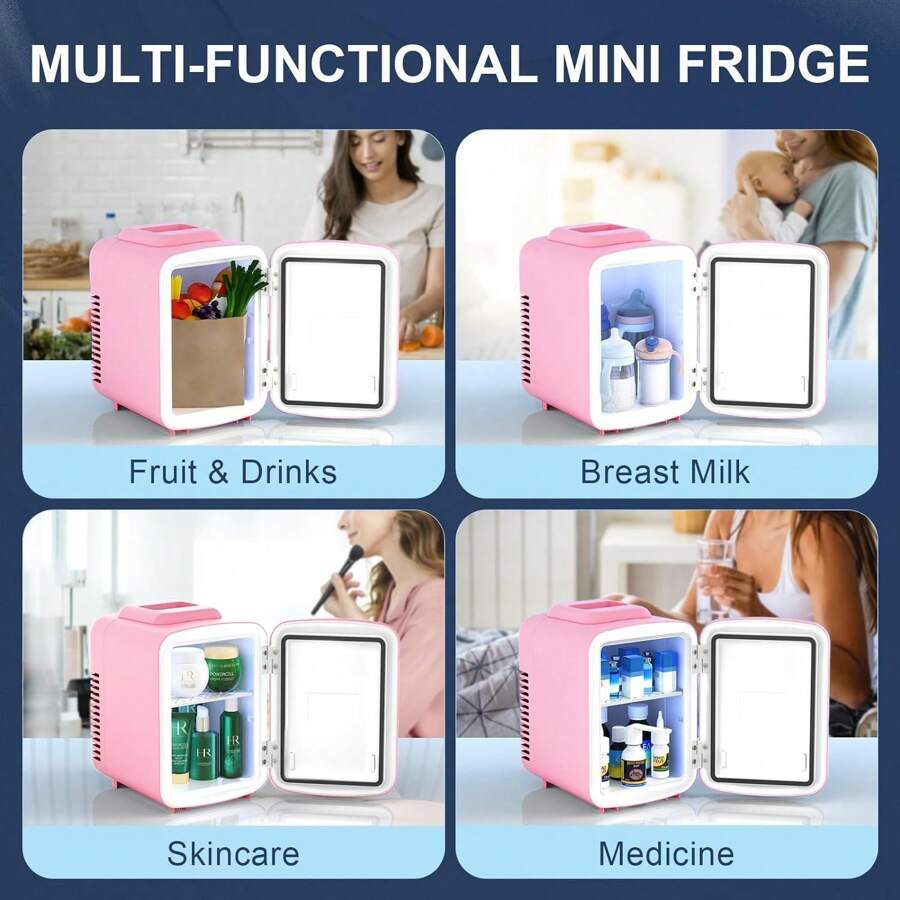 Mini Fridge, 4 Liter/6 Cans Skincare Fridge For Bedroom, Portable