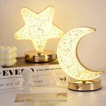 1入現代簡約風格的星月形桌燈裝飾,適用於野營、派對、夜光氛圍等,帶有觸控開關的溫暖白光,適用於臥室、客廳、讀書間、家庭影院,是家人、朋友或伴侶的絕佳禮物 - 彩色 - 查看 2