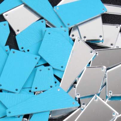 Diy Silver Sewing Rhinestone Mirror Piece With Holes On Flat Acrylic Back For Dress Decoration