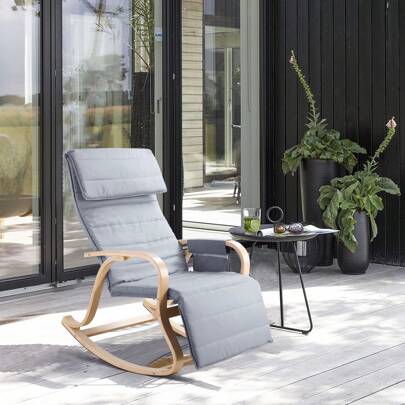 Furchen Rocking Chair, Rocking Chairs For Adults, Lounge Chair, Chairs For LivingRoom, Nursery Chair, Wooden, With Adjustable And Folding Footstool, Suitable For Living Room, Balcony, Garden, Load Capacity 150 Kg, 86x65x100 Cm