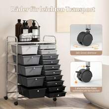 Trolley With 15 Stackable Drawers, Drawer Trolley, Choice Of Colours, Side Trolley, Household Trolley, Roll Container, Bathroom Trolley, Bathroom Trolley, Bathroom Shelf (Grey) - Black - View 2