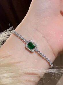 1 Pieza Pulsera Decorativa Ajustable Con Circonia Cúbica Cuadrada Minimalista De Moda Adecuada Para Uso Diario De Mujeres - pulsera cuadrada - Ver 8