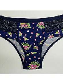 Kit 5 Calcinhas Senhora Adulto Feminino Estampadas Com Renda Suede