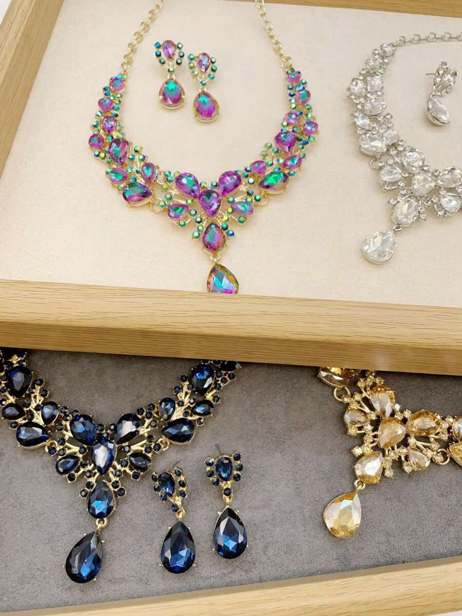 Conjunto De Colares Com Pedraria Para Senhoras Com Brincos Elegantes E Modernos, Afirmação De Moda, Babador Vistoso Para Coquetel