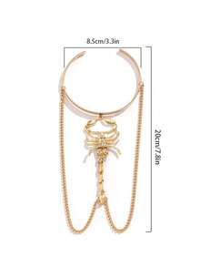 1 件女深色/龐克風格蝎子形開口手鐲帶金屬鏈,流蘇臂鏈,時尚高端