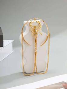 1 件女深色/龐克風格蝎子形開口手鐲帶金屬鏈,流蘇臂鏈,時尚高端