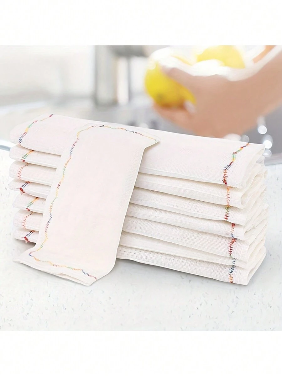 1pc Rainbow Antibacterial Kitchen Dish Towel Cloth, Thick Absorbent Dish Rag With No Fluff, Oil Resistant & Multi-Layered Material Kitchen Cleaning Tool - White - View 1