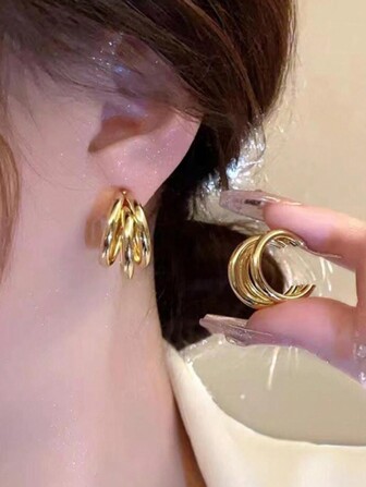1 对时尚简约多层袖口环状耳环，适合女士日常装饰（不含卡片）