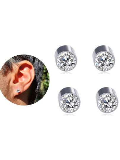 Kit 2 Pares Brinco Feminino Masculino Pressão Magnético Ímã Forte Pedra 7mm Brilhante Aço Inox