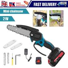 4+6in Electric Cordless Mini Chainsaw One-Hand Saw Wood Working Cutter 2 Battery - Black - View 1