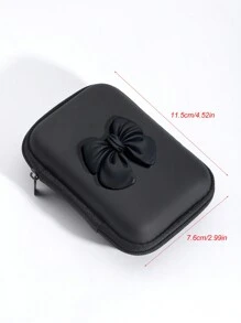 Eva 耳机数据线充电器蝴蝶结收纳袋，耳机保护便携包，带防震海绵和拉链线收纳器 - 黑色 - 查看 4