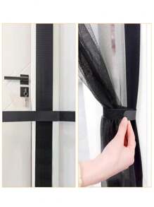Magnetic Mosquito Net Door Curtain For Home Bedroom With Self-Adhesive Design, Side Opening, No Need To Drill, High Density Mesh, Black - Gray Left Open - View 7