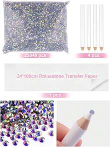 Kalolary 23040 Pieces Hotfix Rhinestones, Crystal White AB Flatback Rhinestones Glass Rhinestones Hotfix Crystals With Rhinestone Transfer Paper And Picking Pen For Crafts Clothes Nail Art, SS10 - White - View 4