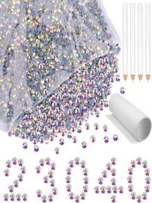 Kalolary 23040 Pieces Hotfix Rhinestones, Crystal White AB Flatback Rhinestones Glass Rhinestones Hotfix Crystals With Rhinestone Transfer Paper And Picking Pen For Crafts Clothes Nail Art, SS10 - White - View 2