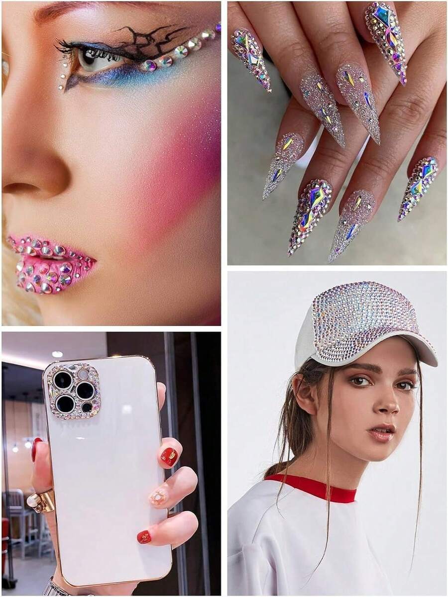 Kalolary 23040 Pieces Hotfix Rhinestones, Crystal White AB Flatback Rhinestones Glass Rhinestones Hotfix Crystals With Rhinestone Transfer Paper And Picking Pen For Crafts Clothes Nail Art, SS10 - White - View 1