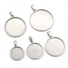 2 Miếng Mặt dây chuyền hình tròn Trống Cơ sở Cái mâm Hình chụp khung viền DIY Làm đồ trang sức Phụ kiện - màu thép - Xem 1