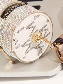 1pc Silver Rhinestone Decor Pu Fashion Lipstick Case Bag Pendant Multifunctional For Storing Coins Earphone And Lipstick Women'S Keychain Pendant Bag Accessories Gift Gift Accessories Decor For Teen Girls Women College Students Rookies & White-Collar Workers Key Chain Charms Car Accessories Women