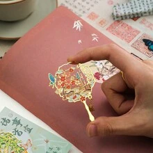 1入古風風鏈式金屬書籤,美麗的圓扇形空心書籤,適用於書迷、作家、讀者、朋友、學生、節日生日禮物和文具用品 - 藍色 - 查看 8