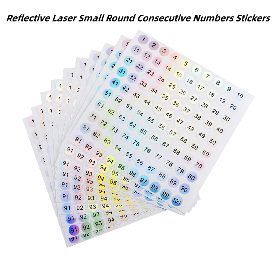 10 Sheets 1 To 100 Reflective Laser Small Round Consecutive Numbers Stickers Self Adhesive Inventory Storage Organizing Label Stickers 2/5 Inch For Home School Office Decoration - Baby Blue - View 1