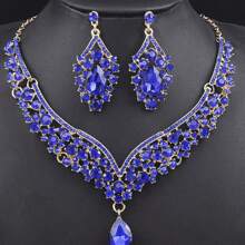 New Spring 2024 2pcs/Set Women's Necklace & Earrings Set, European & American Style, Elegant & Glamorous, Rhinestone Inlaid, Bridal Wedding Jewelry, Clavicle Chain & Earrings