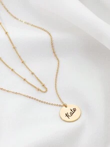 1 chiếc vòng cổ mặt dây chuyền hai lớp hình tròn tùy chỉnh dành cho nữ bằng bạc Sterling S925, trang sức cao cấp dành cho nữ, quà tặng tùy chỉnh, quà tặng cho bạn thân - Vàng - Xem 4