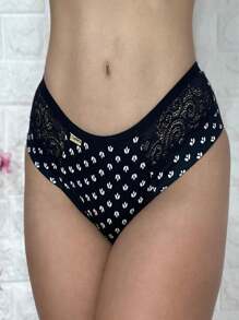 Kit 5 Calcinhas Senhora Adulto Feminino Estampadas Com Renda Suede