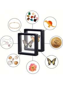 10 Piezas 3d Flotante Marco Para Exponer Objetos Con Caja Transparente Pe Para Almacenar Joyas, Medallas, Muestras Y Monedas - Negro - Ver 5