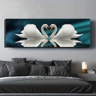 1入組高清印刷暖色天鵝畫布裝飾畫,象徵愛情的藝術畫布,現代簡約風格的客廳、婚房、臥室、餐廳、辦公室、酒店、民宿與家庭中使用,藝術品,家居裝飾,無框設計