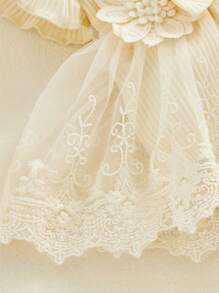 Newborn Baby Girl Cute Short Sleeve Mesh 3D Flower Ruffle Tutu Bodysuit Dress With Headband Sets