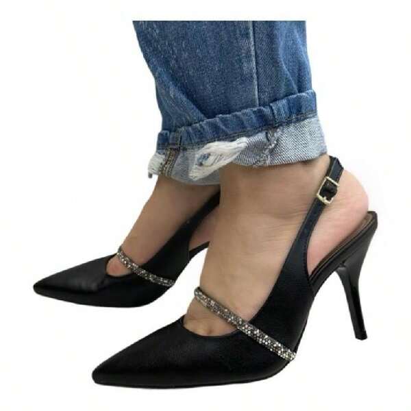 Sapato Beira Rio Scarpin Salto Alto Fino Strass Feminino - Preto