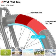 HILAND Rockshark Electric Mountain Bike For Adults, 26"X4" Fat Tire E-Bike With 500W Motor & 48V 10.4Ah Battery, Dual Suspension Fork With Lock-Out, Shimano 7-Speed Beach/Snow Men's E-MTB. - 灰色 - 查看 3