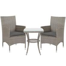Outsunny Outdoor Rattan Bistro Set With Cushions, 3 Piece Garden Furniture Set, Patio Balcony Table And Chairs Set - Light Grey - View 5