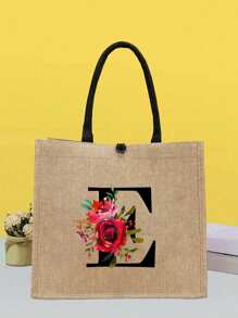 1 Miếng , Vàng Lanh Túi tote , Đỏ  Hoa hồng Hoa Mẫu chữ , Là A Tuyệt vời Qủa tặng Đối với phụ nữ , Mẹ , Giáo viên , Bạn , Và Đa chức năng Túi mua sắm , A Thiết kế mới , Dung lượng lớn , Và MỘT Lý tưởng Mua sắm - Màu Khaki - Xem 30